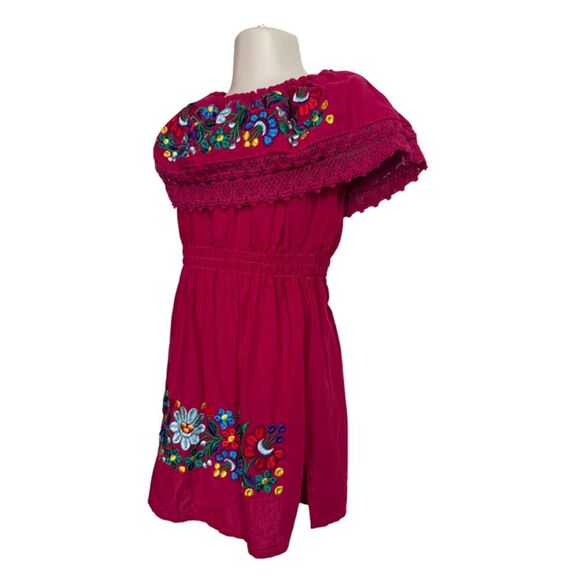 Mexican Floral Embroidered Red Dress Size 2 - Picture 3 of 6